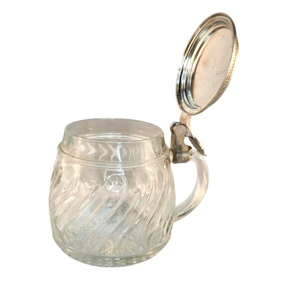Original BMF W. Germany Glass Stein Pewter Lid Vintage Etched Glass Tankard Swir - Picture 11 of 11
